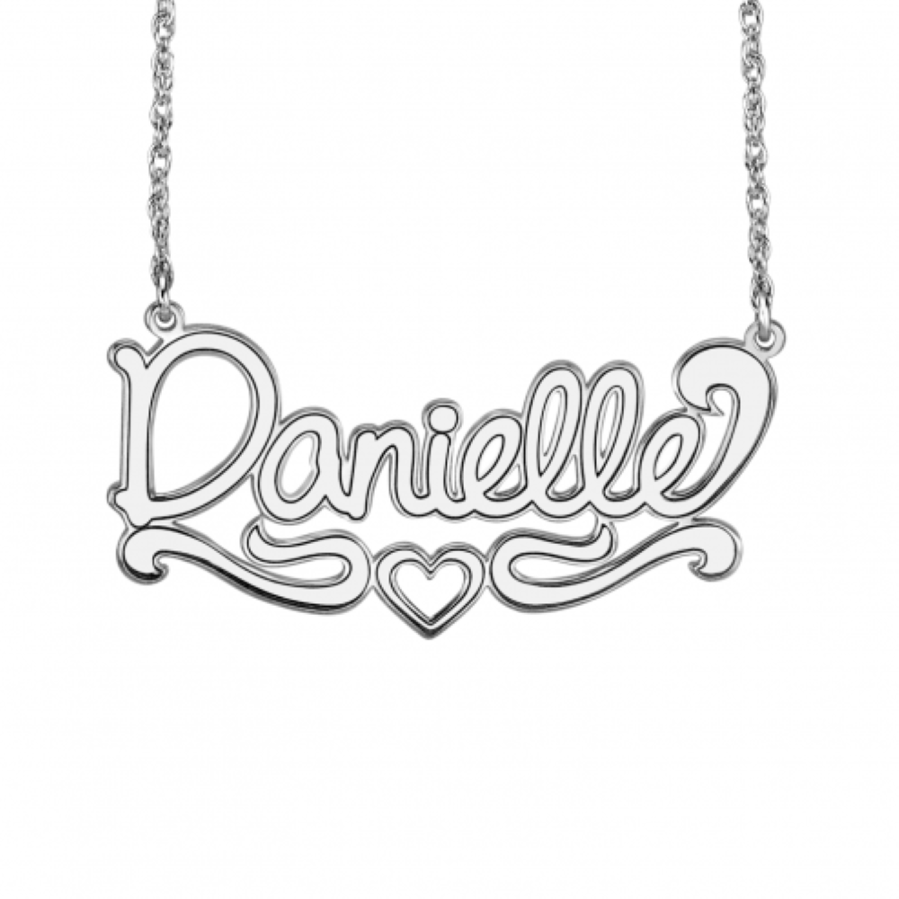 10K Gold Script Name Necklace - Heart and Scrolls 2