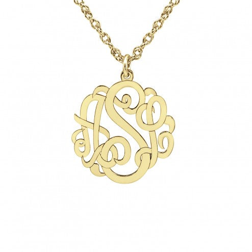 14K Solid Gold Script Mini Monogram Necklace