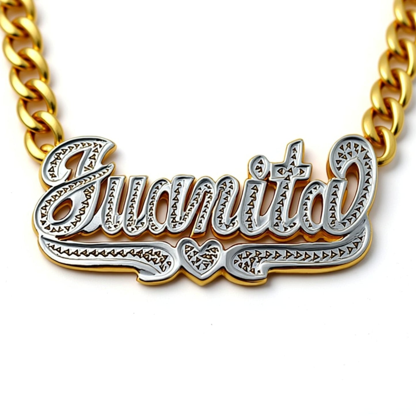 Double Plated Nameplate Necklace on Thick Cuban Chain