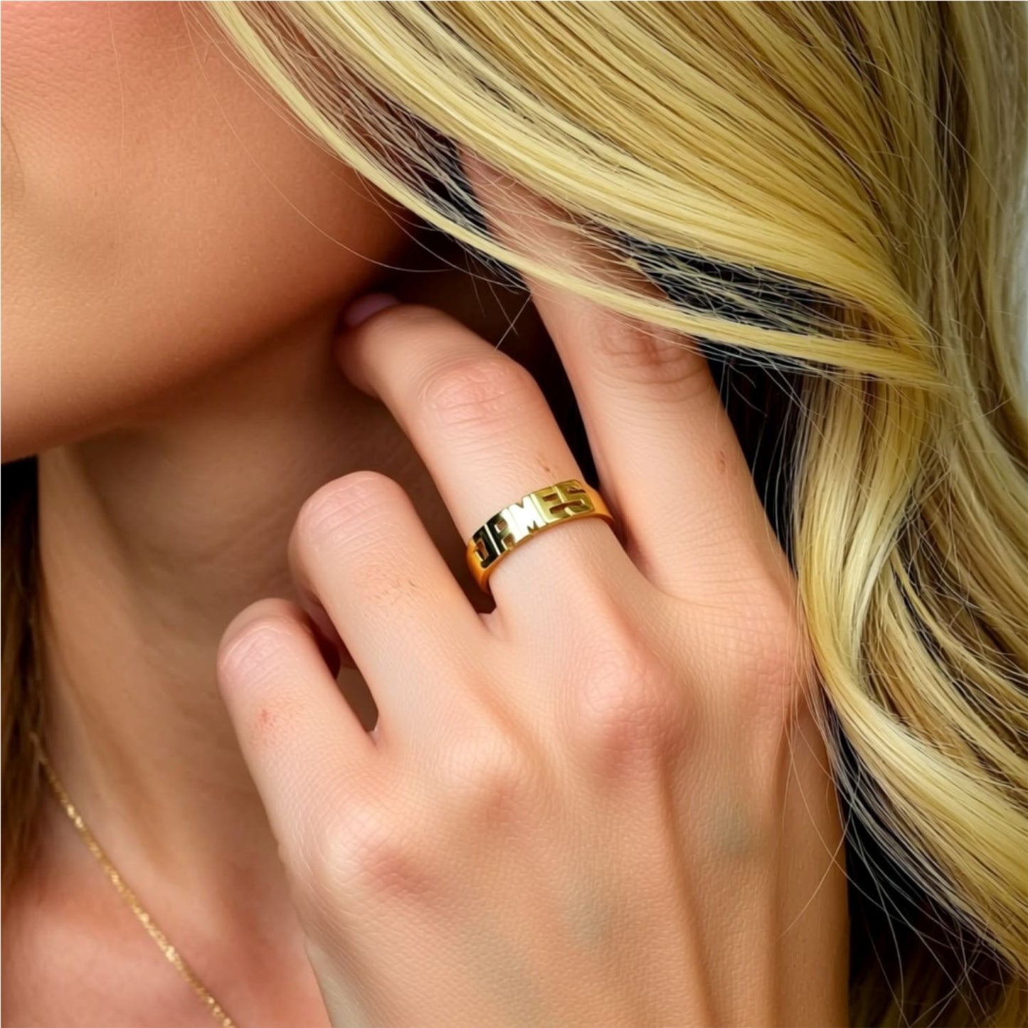 Half Round Band Block Name Ring - 6mm 2