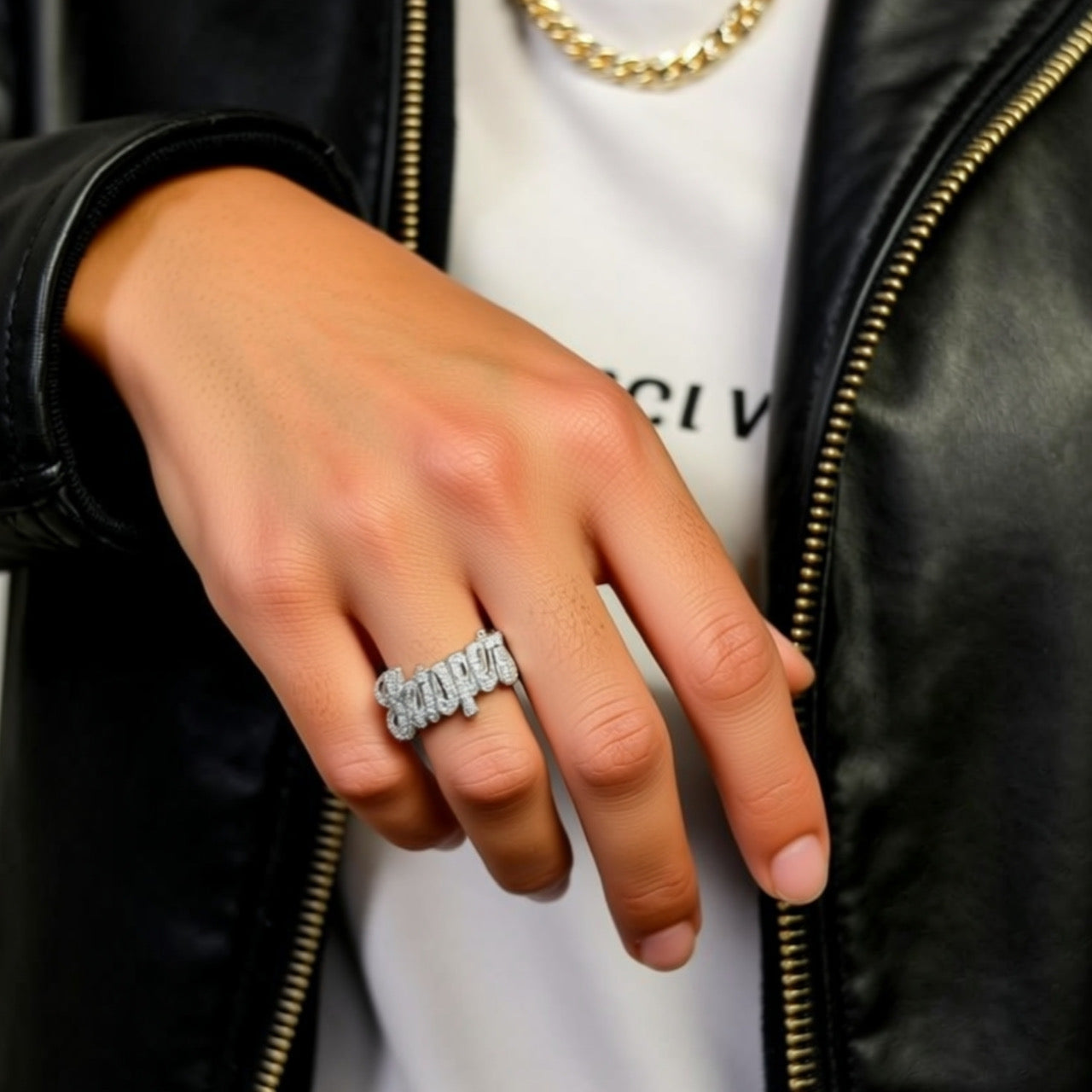 Gold Diamond Name Ring