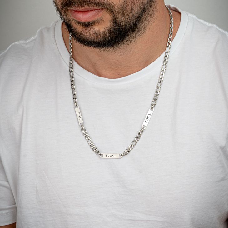 Men's Engraved Multiple Name Necklace on Figaro Chain 3