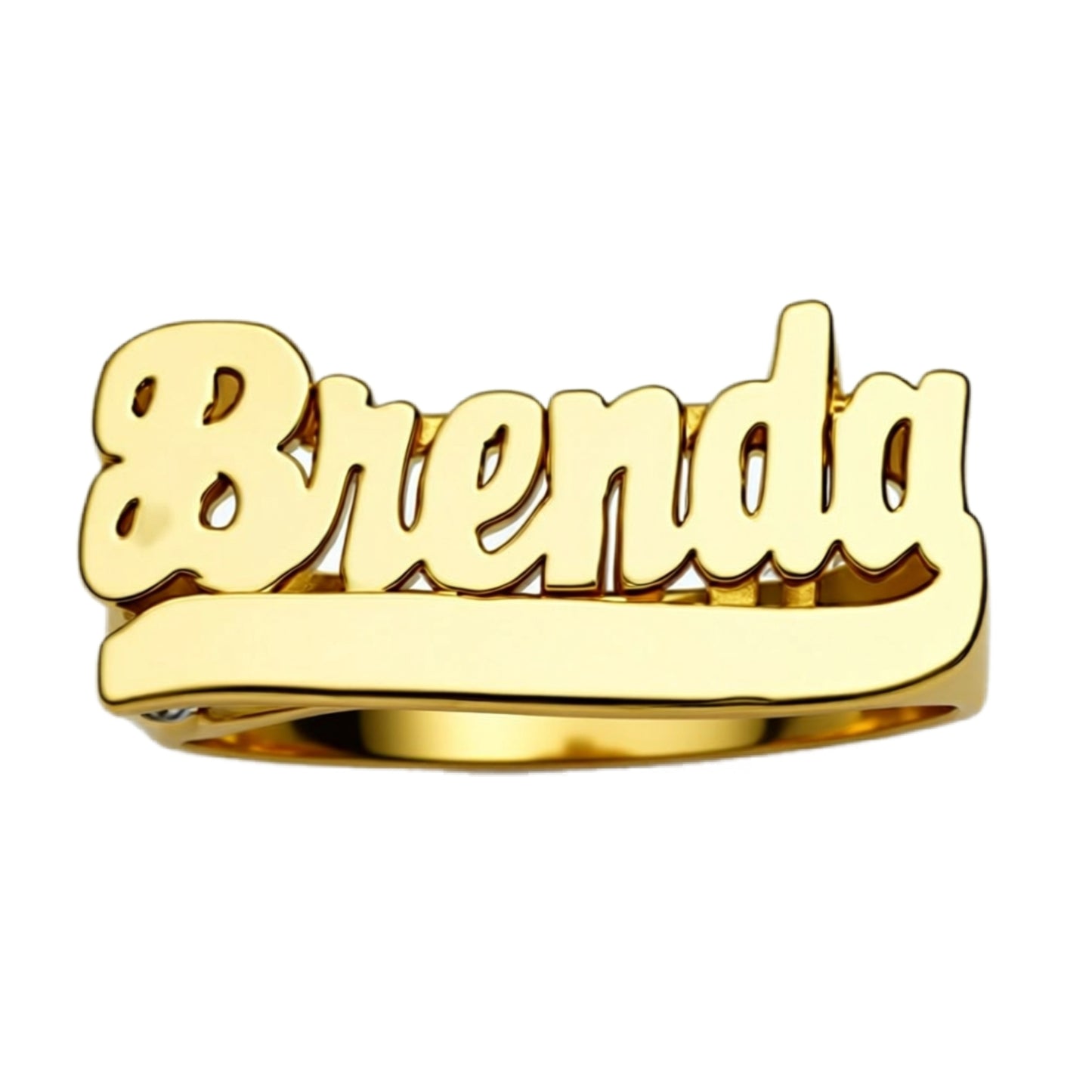 Gold Large Script Name Ring with Tail
