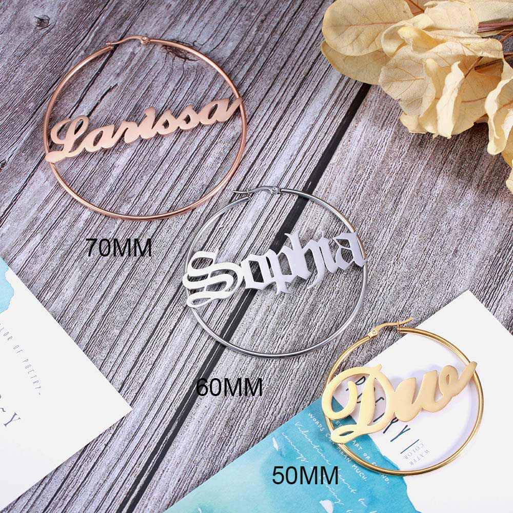Gold Name Plate Hoop Earrings