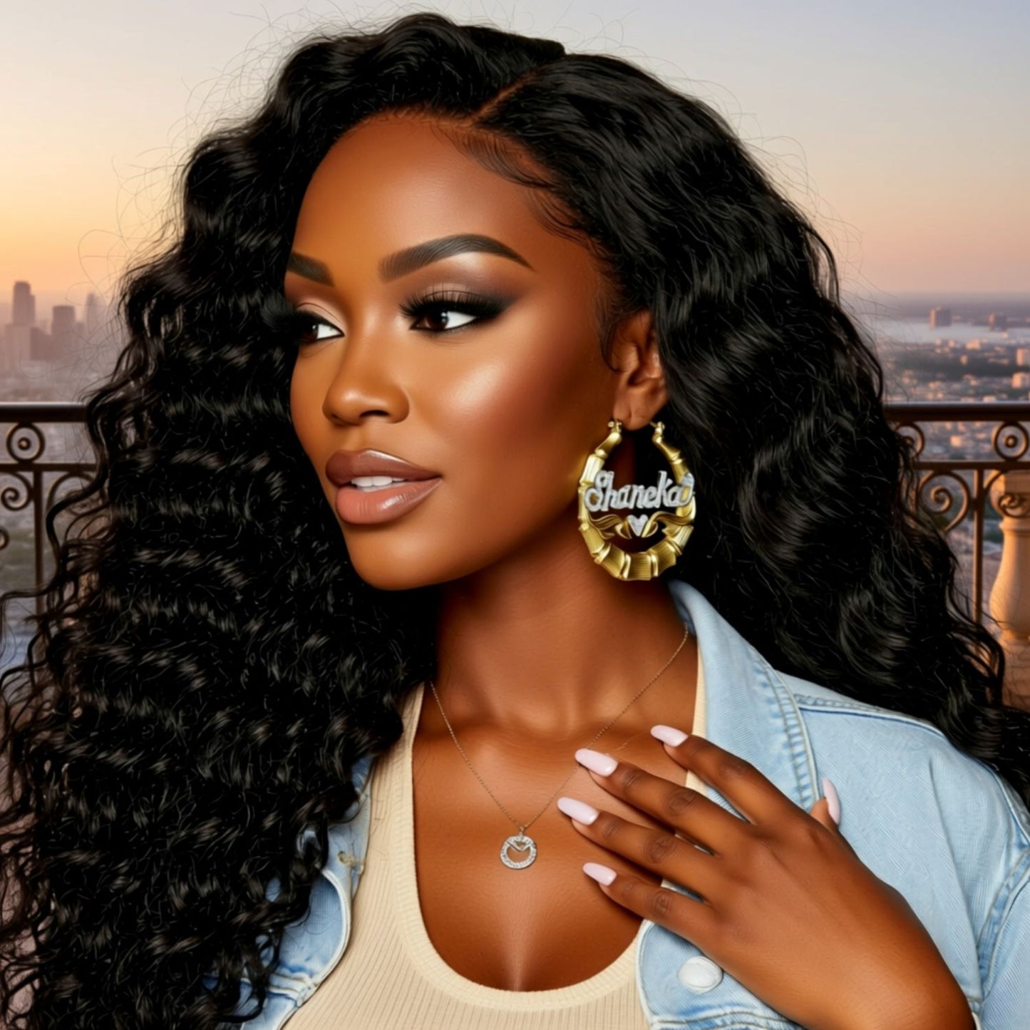 Bamboo Beaded Name Hoop Earrings 4