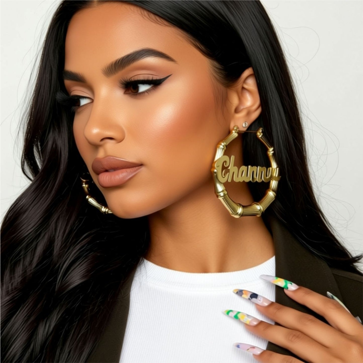 Large Bamboo Name Hoop Earrings 2