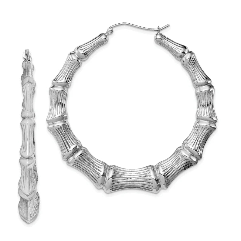 silver bamboo hoop earrings