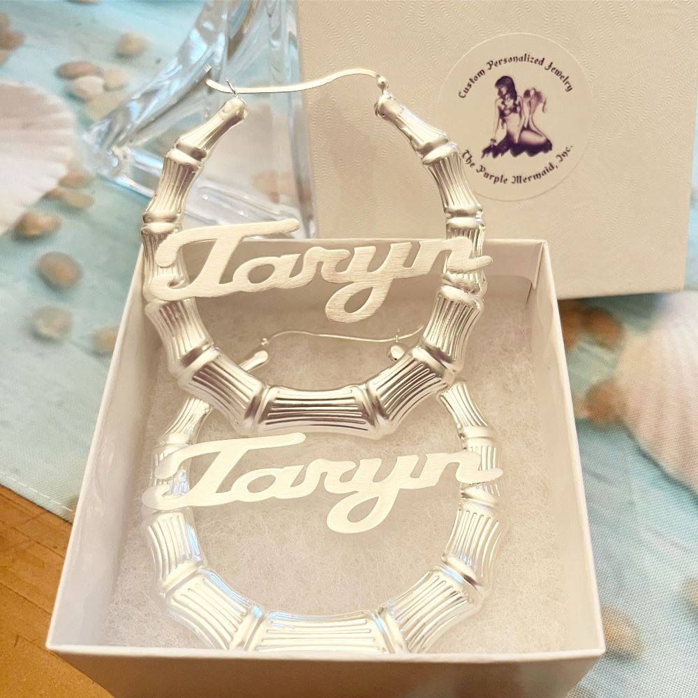 Taryn bamboo name earrings