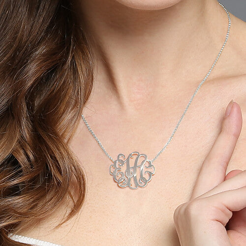 Silver Curly Script Monogram Necklace