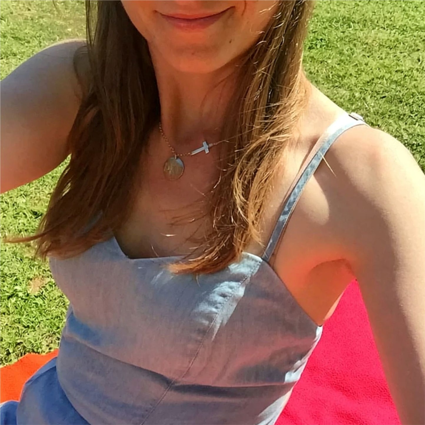 Sideways Cross and Monogram Disc Necklace