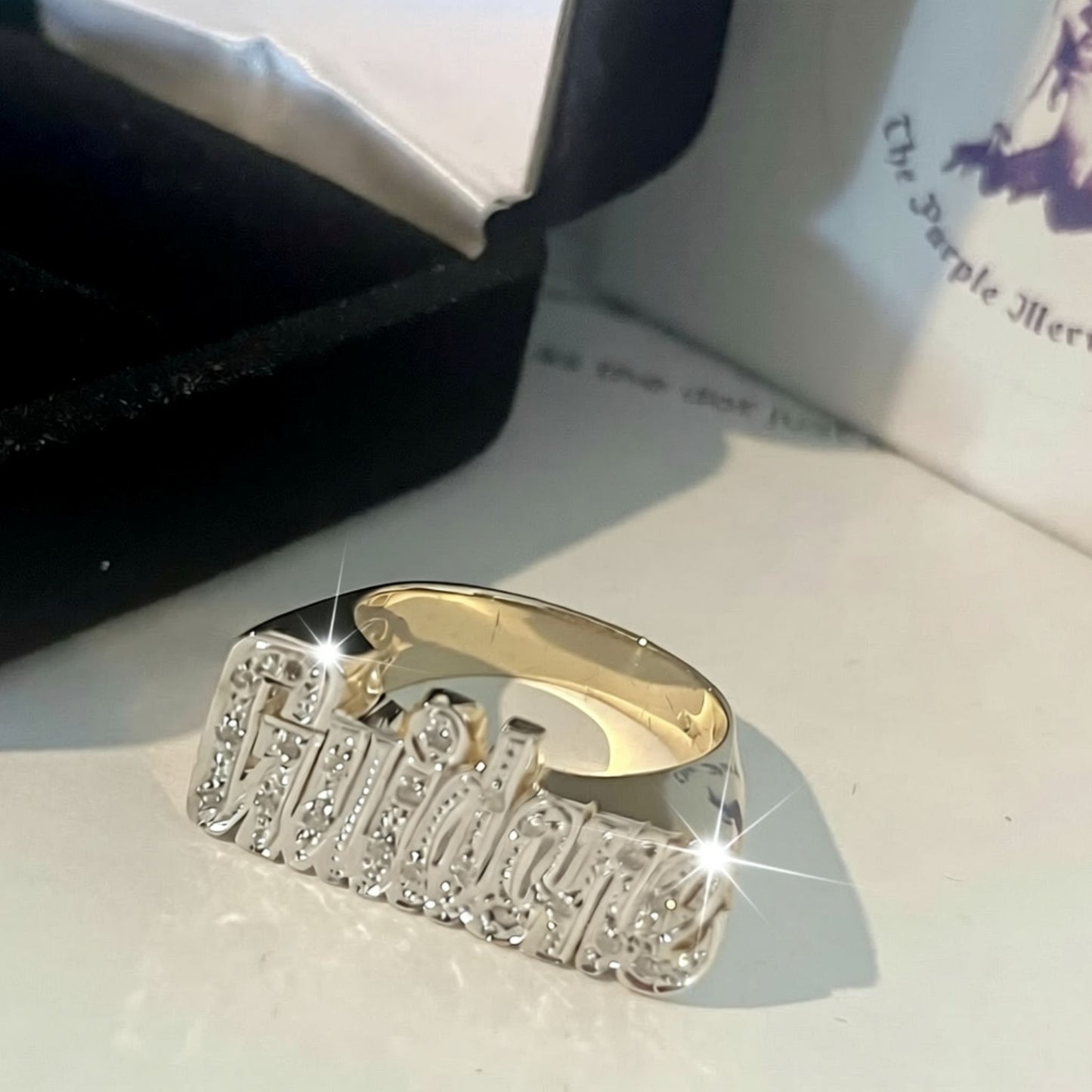 Gold Diamond Name Ring
