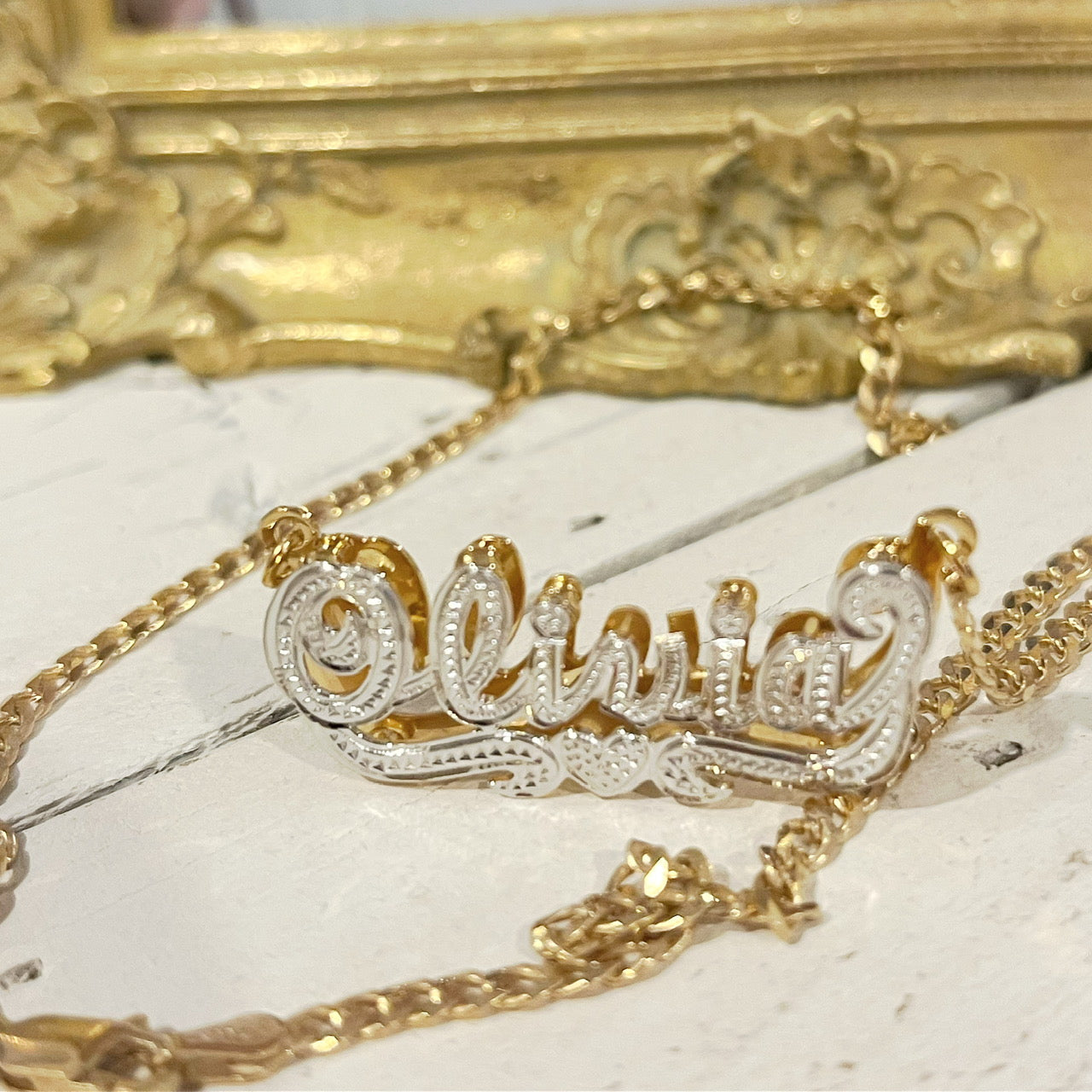 Kids Double Plated Beaded Name Necklace on Cuban Chain