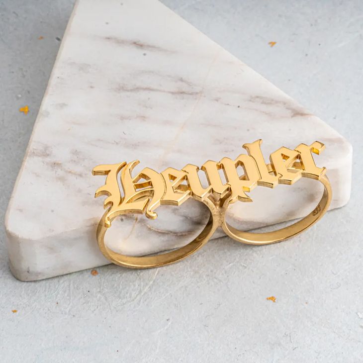 Two Finger Old English Name Ring 9