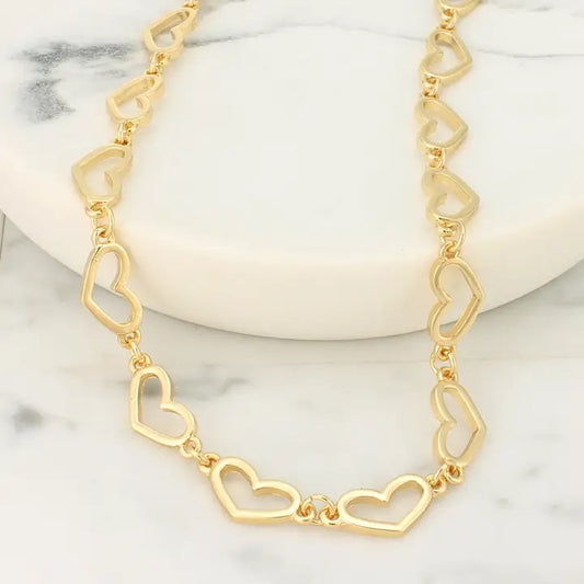 Gold Linked Hearts Necklace