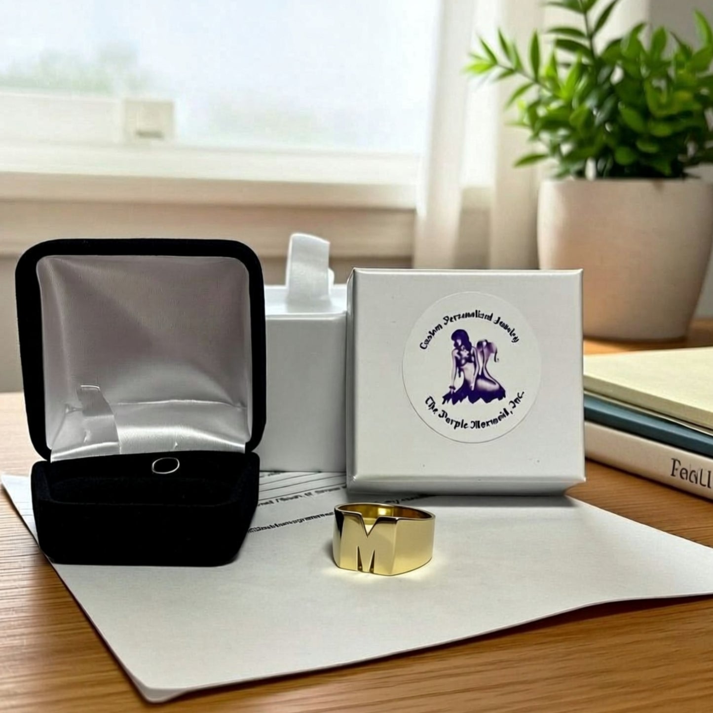 initial M gold ring