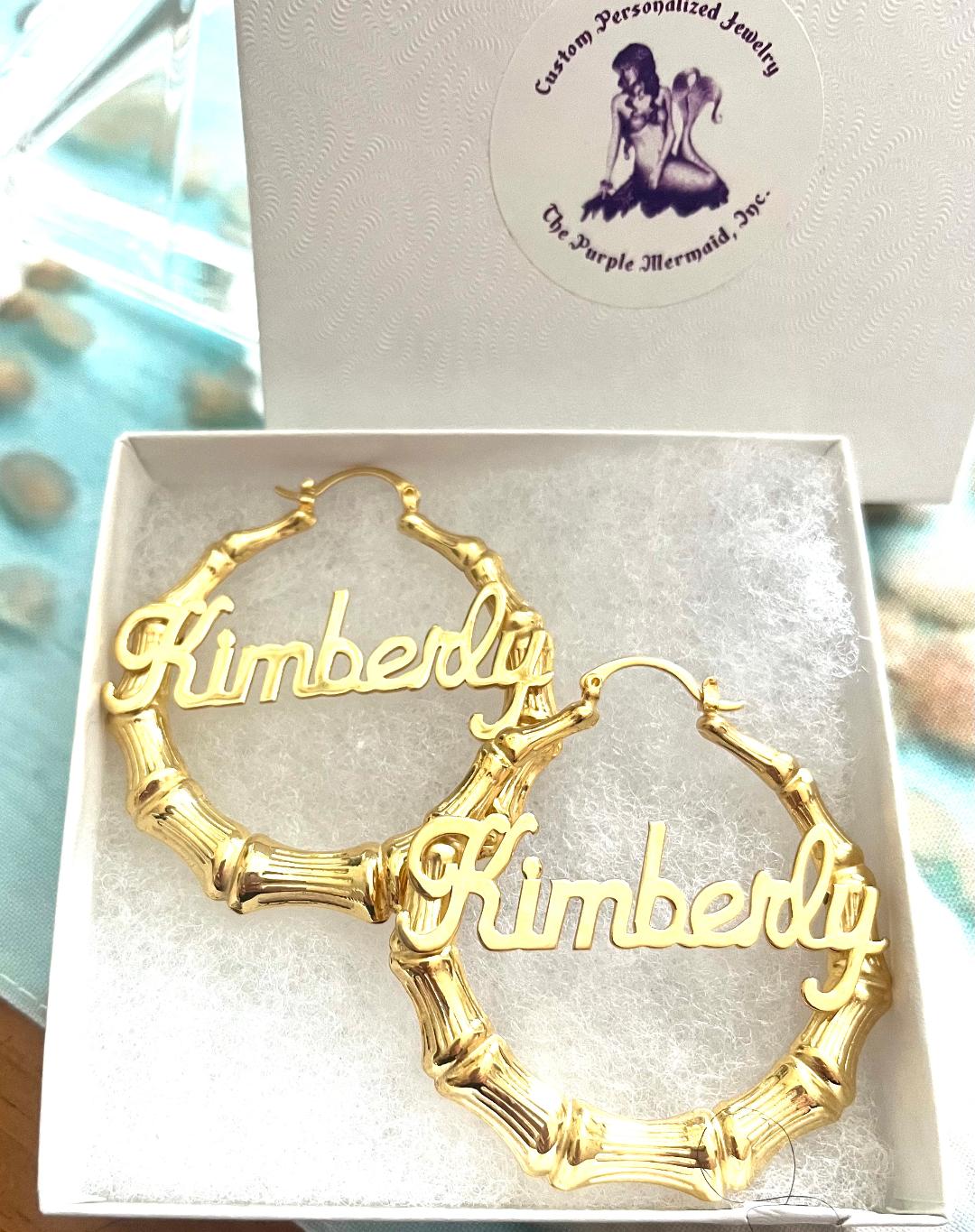 Bamboo Name Hoop Earrings - Kimberly