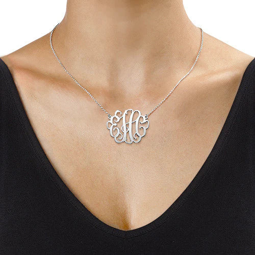 Silver Curly Script Monogram Necklace 2