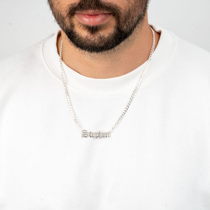 Men's Gothic Name Necklace on Cuban Chain 4