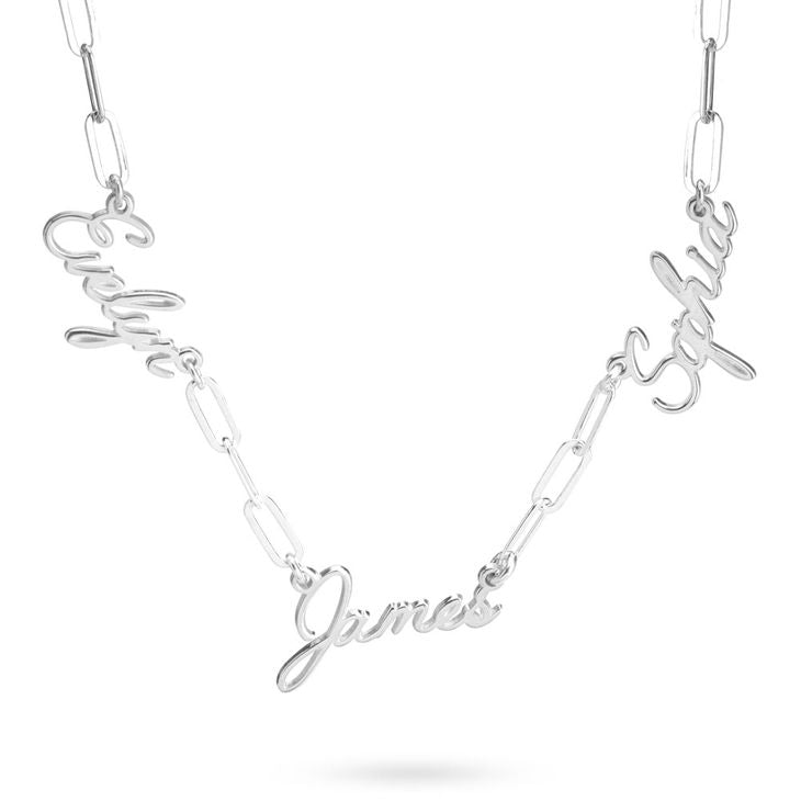 Script Multi Name Necklace on Paperclip Chain 3
