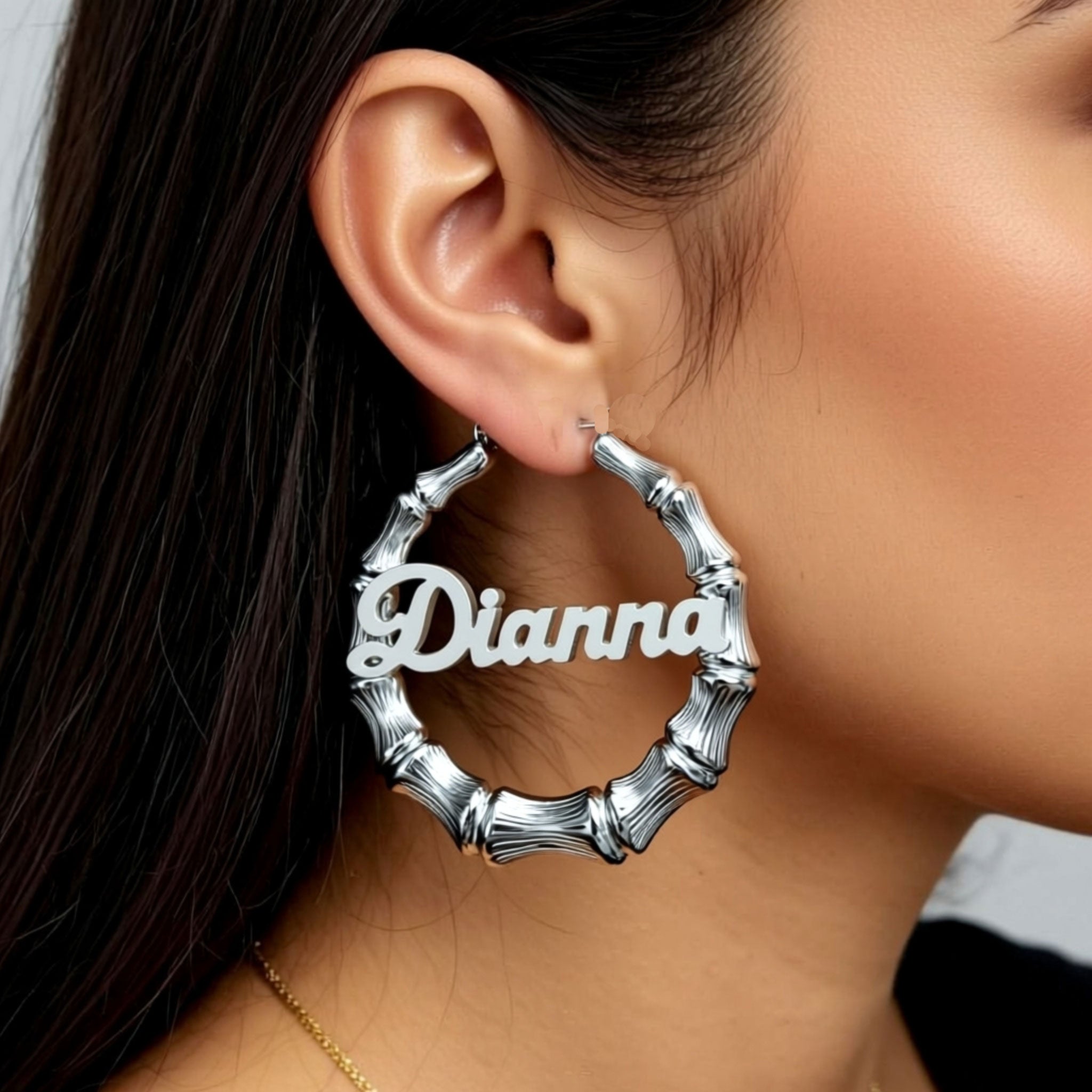 Silver Bamboo Name Hoop Earrings – Be Monogrammed
