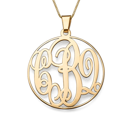 14K Solid Gold Rimmed Monogram Necklace