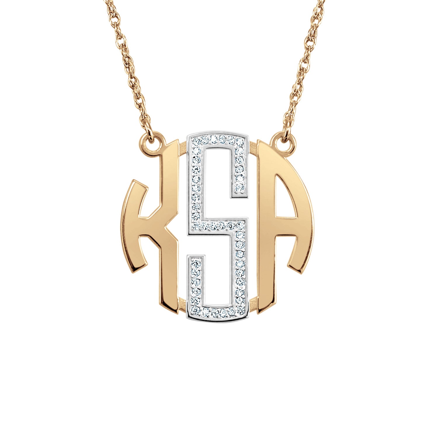14K Gold Diamond Block Monogram Necklace 2