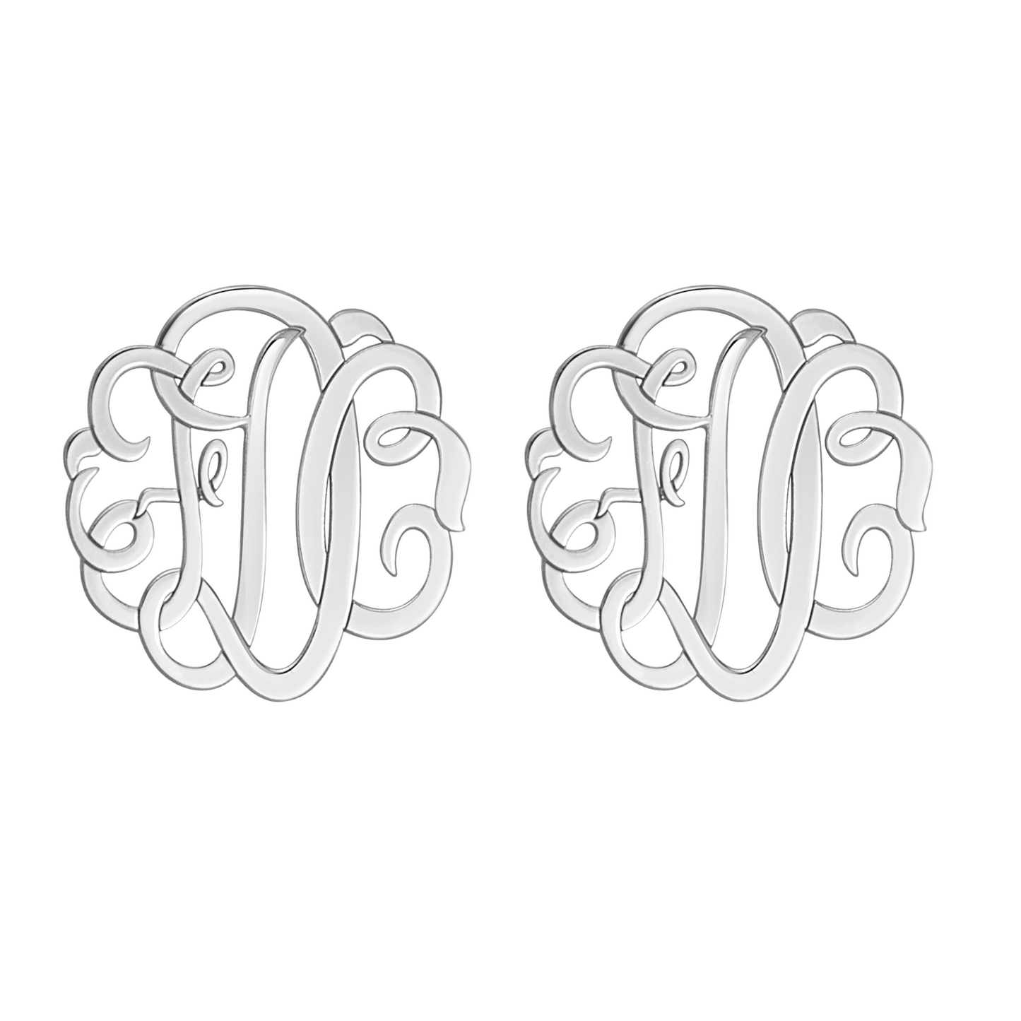 14K Solid Gold Script Monogram Stud Earrings 4