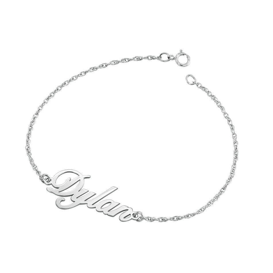 14K Solid White Gold Nameplate Bracelet