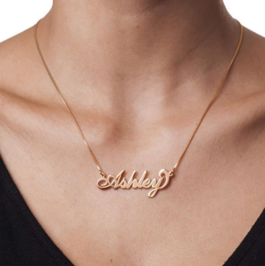 18K Rose Gold Vermeil Nameplate Necklace on Box Chain 2