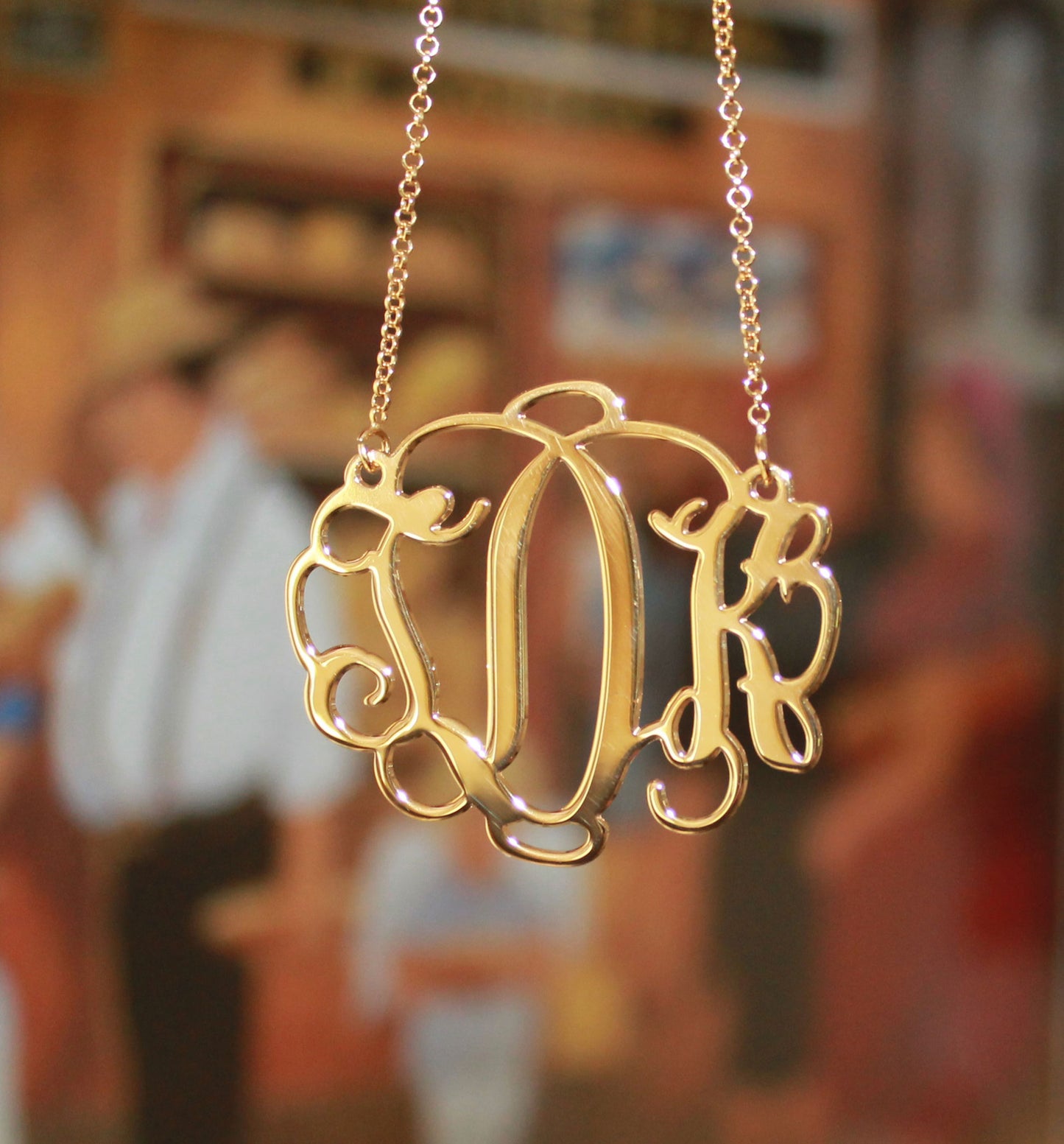 18K Gold Plated Vine Script Monogram Necklace6