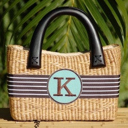 Monogrammed Small Beverly Straw Basket Bag Alternate 2