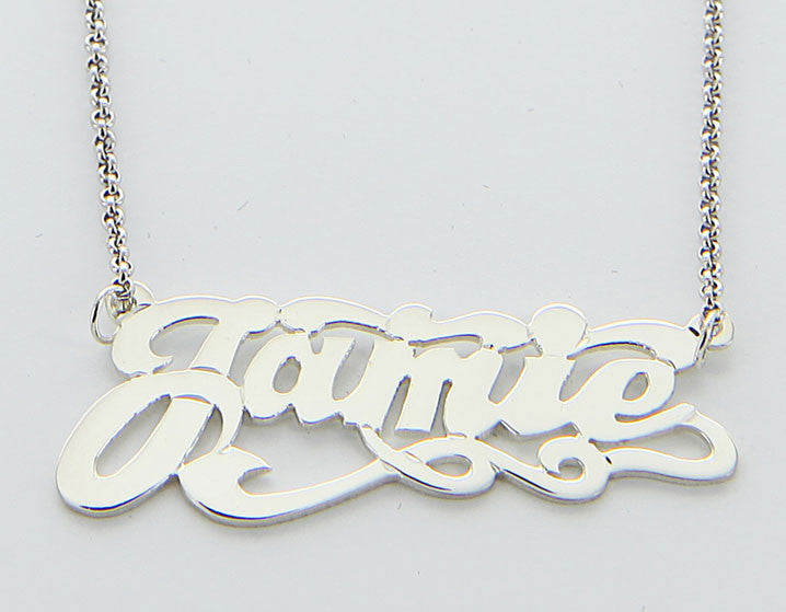 Sterling Silver Swirly Nameplate Necklace With Tail