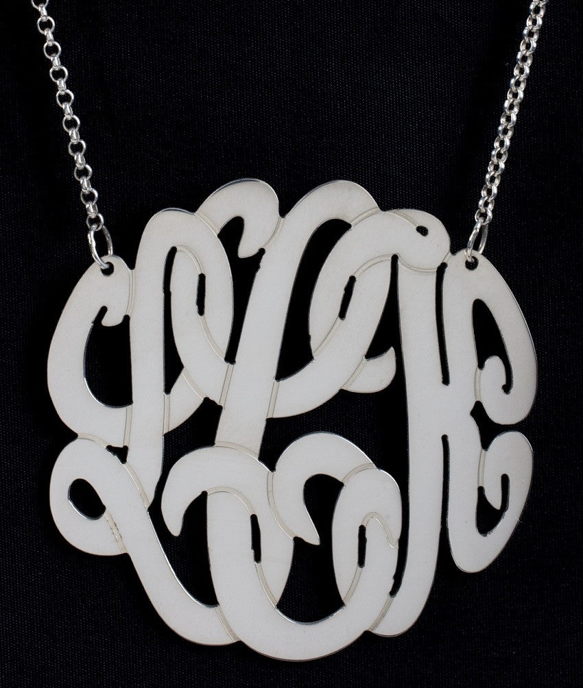 Oversized Long Silver Monogram Necklace
