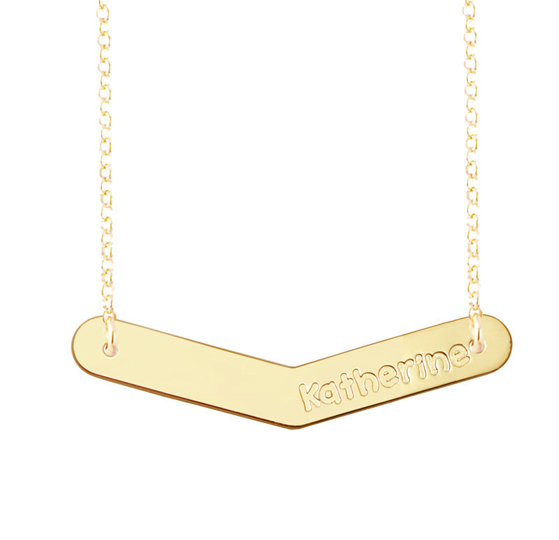 Personalized Gold Bar Necklace Boomerang