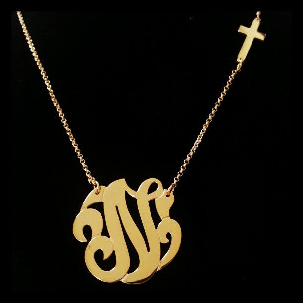 Gold Swirly Initial and Sideways Cross Necklace – Be Monogrammed