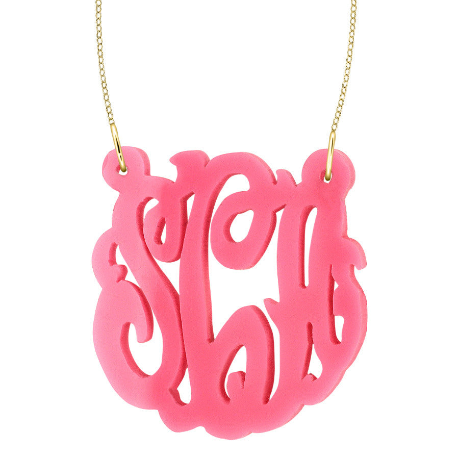 Pink Script Acrylic Monogram Necklace