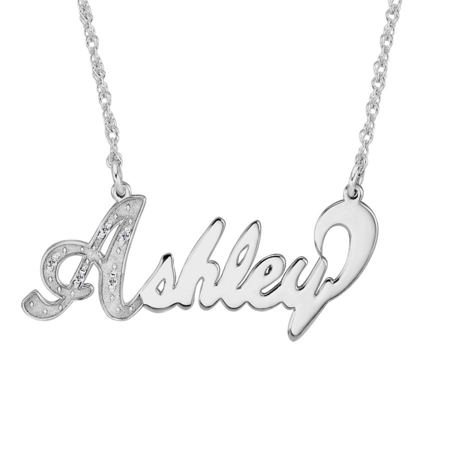 CZ Diamond Nameplate Necklace