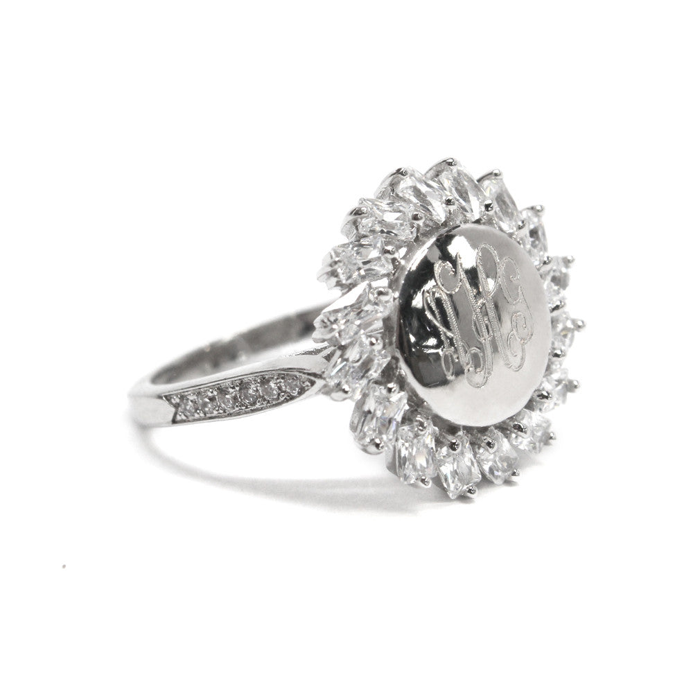 Sterling Silver CZ Monogram Sun Ring