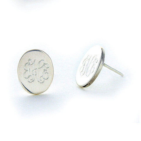 Monogrammed Sterling Silver Oval Stud Earrings Alternate 1