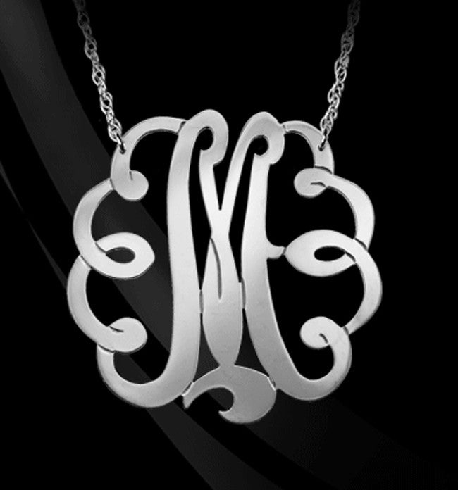 Oversized Long Silver Monogram Necklace