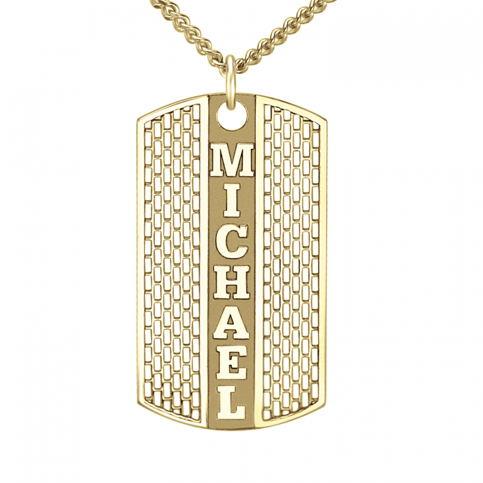 Personalized Mens Dog Tag Name Necklace Gold Plated
