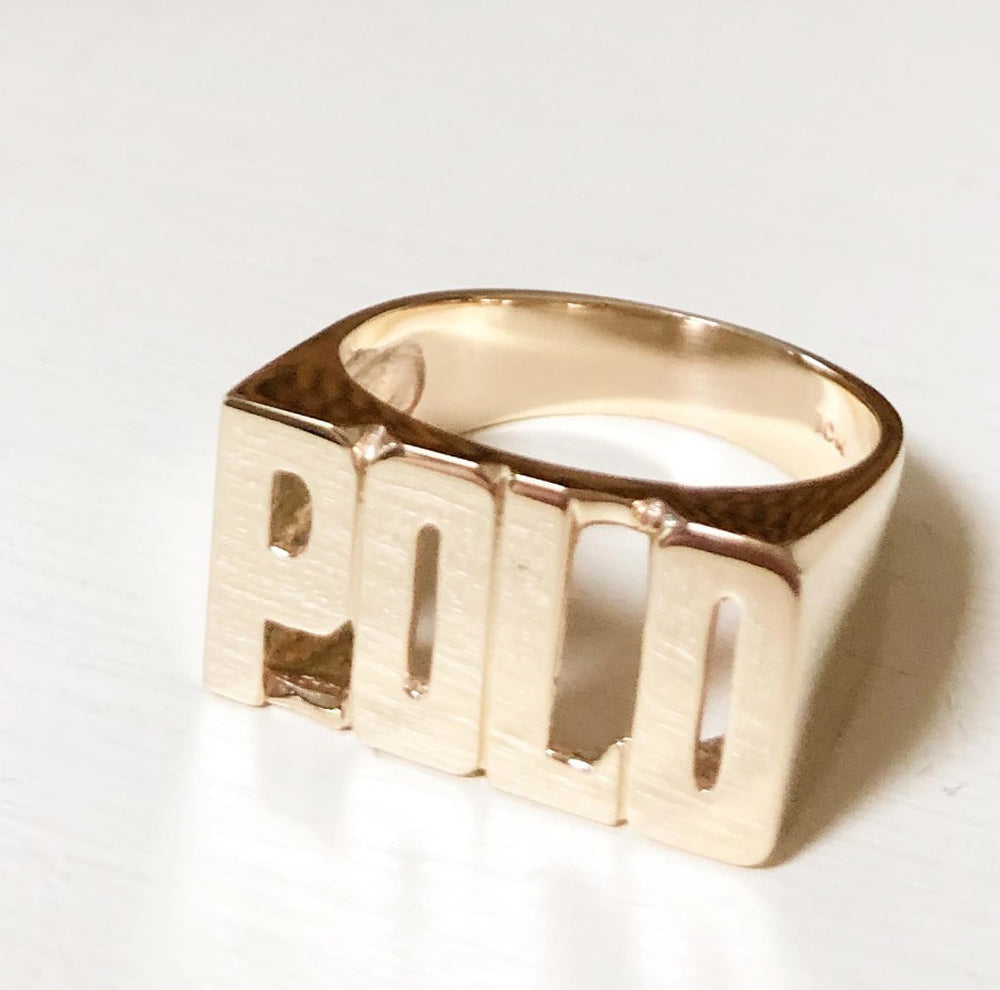 Large Block Gold Name Ring 3