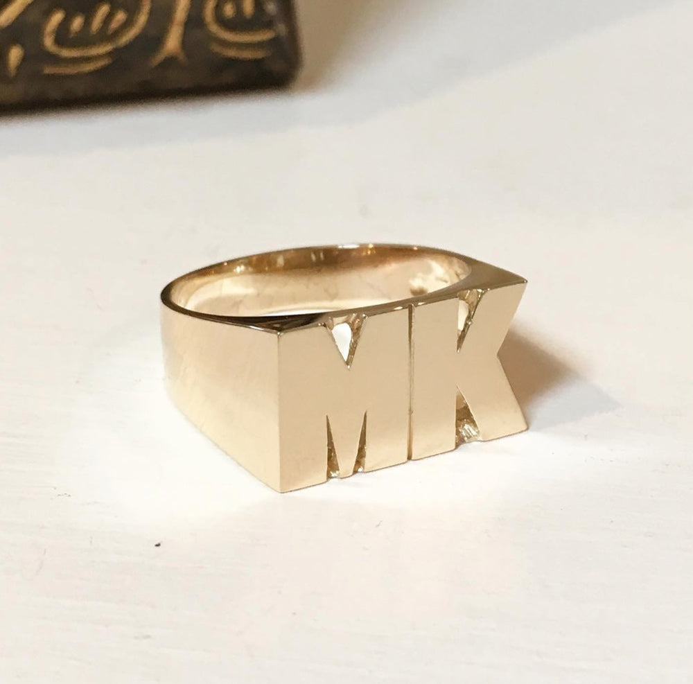 Large Block Gold Name Ring 4