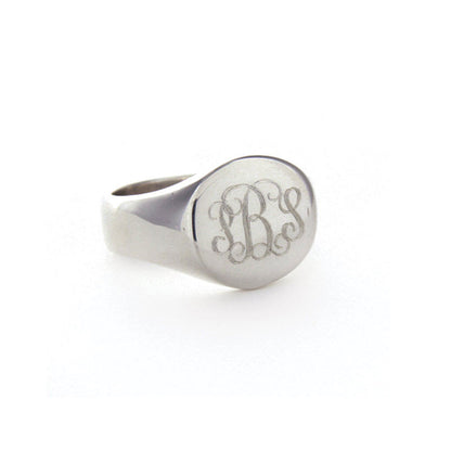 Mens Sterling Silver Personalized Round Signet Ring