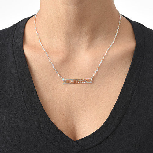 Sterling Silver Roman Numeral Bar Necklace 2