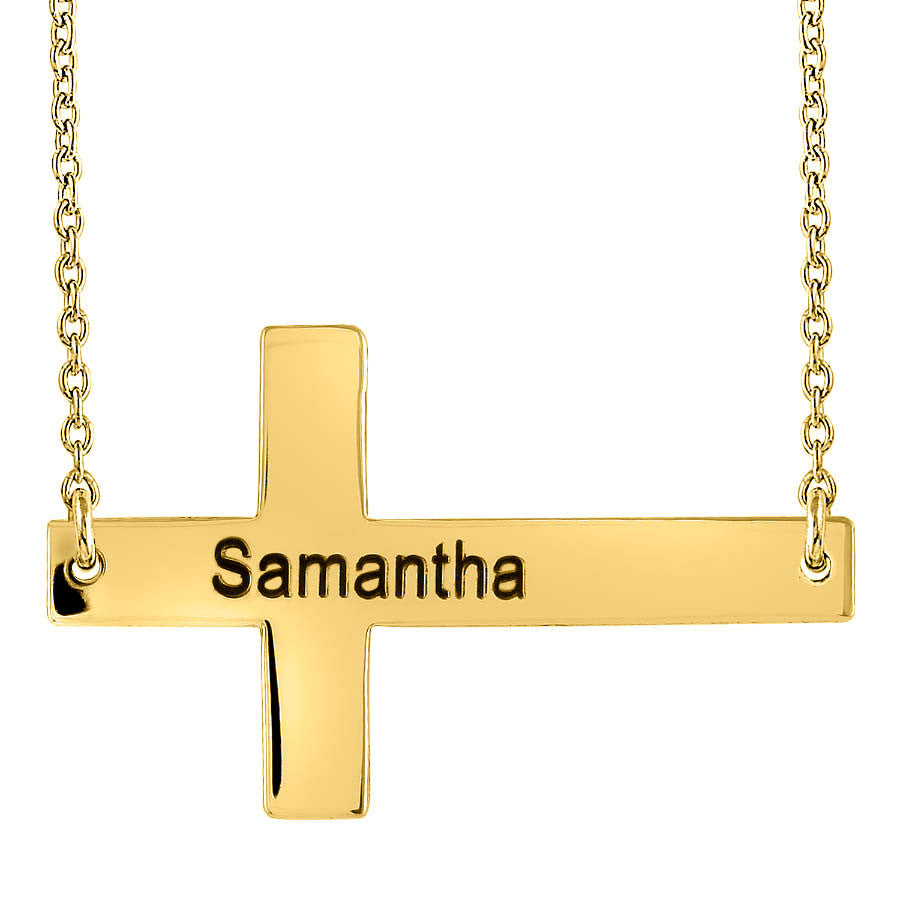 Personalized Gold Sideways Cross Necklace Selena Gomez