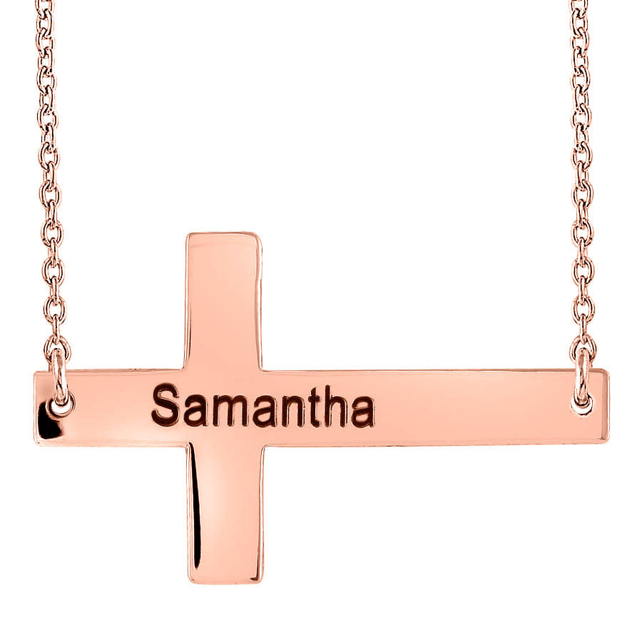 Personalized Gold Sideways Cross Necklace Selena Gomez Alternate 4