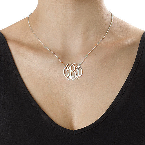 Silver Vine Script Monogram Necklace 2