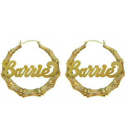 10K Gold Bamboo Name Hoop Earrings - 2"