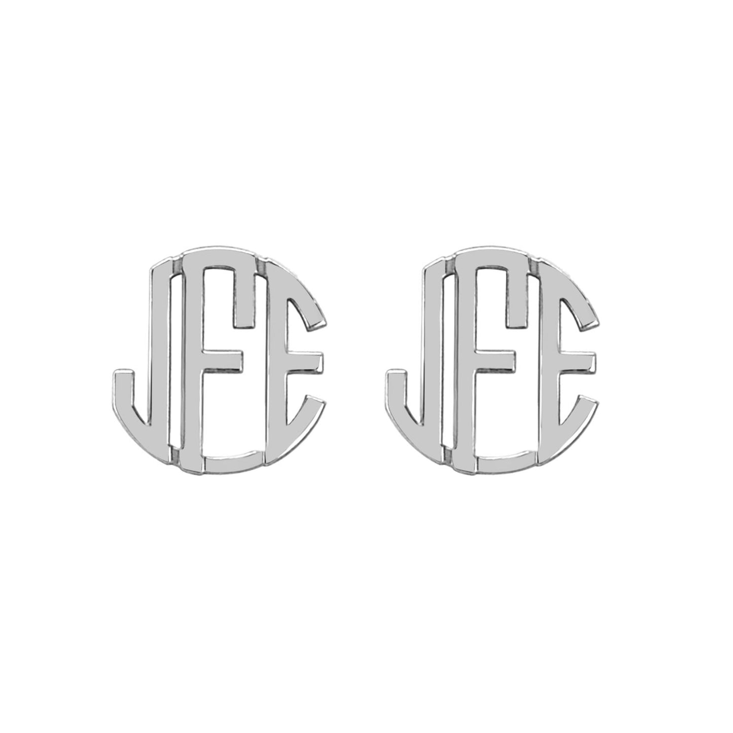 14K Solid Gold Block Monogram Stud Earrings 2